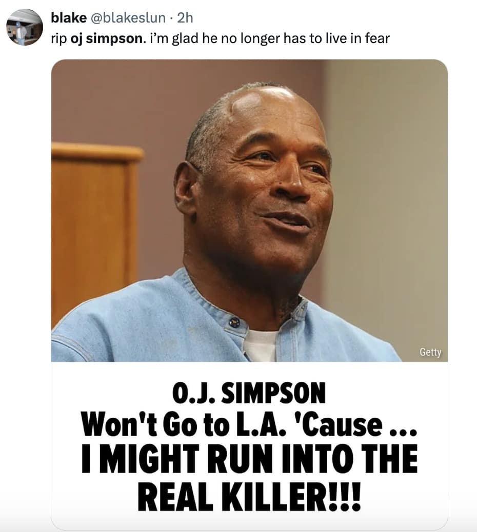 OJ simpson memes, oj simpson dead, oj simpson death, oj simpson dead memes, oj simpson death memes, OJ simpson dead reactions, OJ simpson reactions