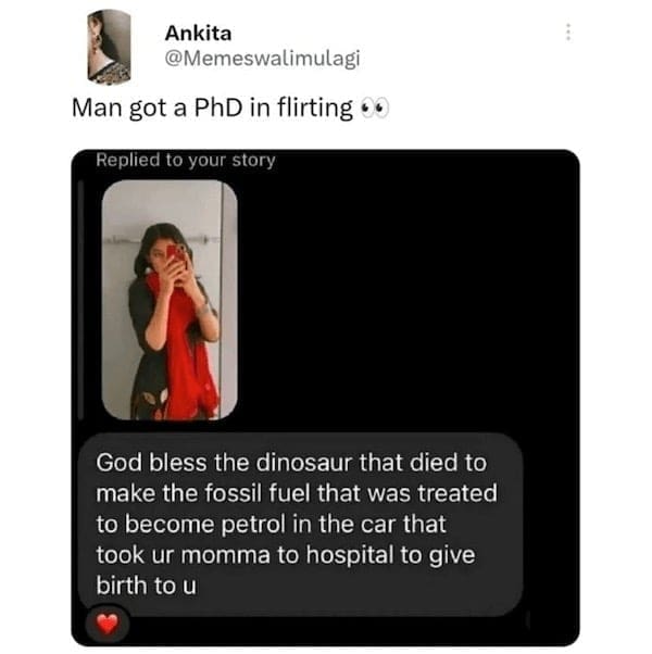 God bless the dinosaur that died to make the fossil fuel that was treated to become petrol in the car that took ur momma to hospital to give birth to u