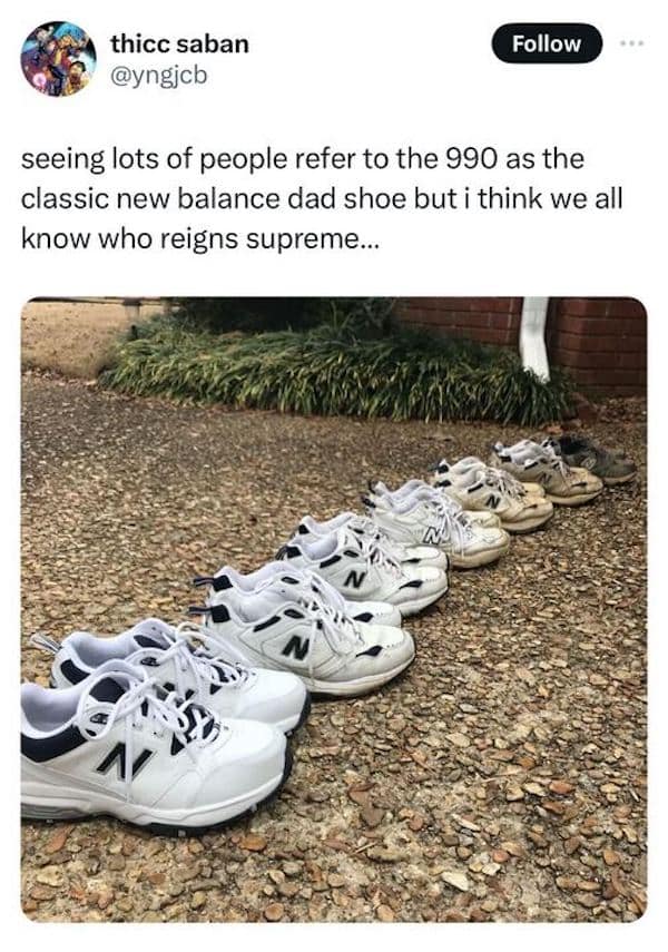 seeing lots of people refer to the 990 as the classic new balance dad shoe but i think we all know who reigns supreme...