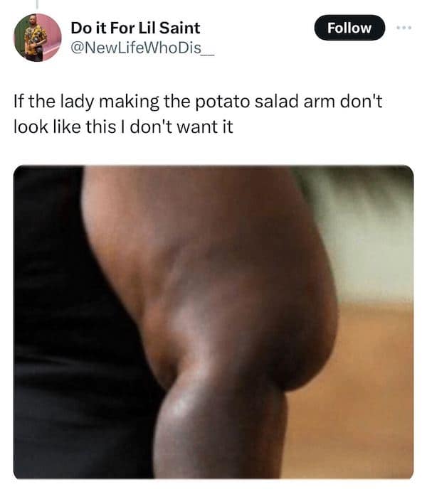 If the lady making the potato salad arm don't look like this I don't want it