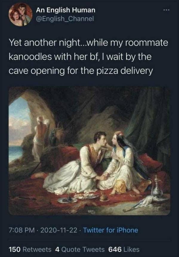 Yet another night...while my roommate kanoodles with her bf, I wait by the cave opening for the pizza delivery