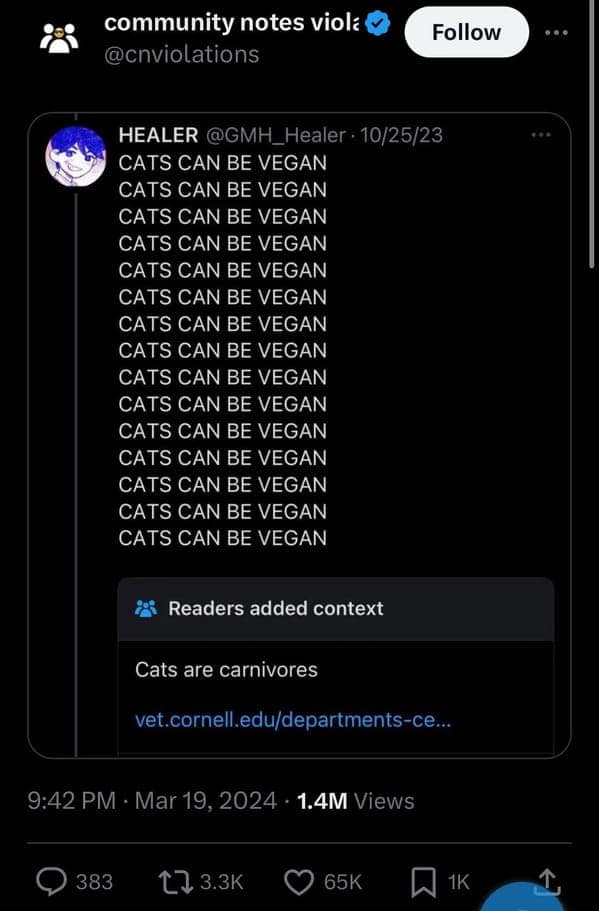 Cats are carnivores
