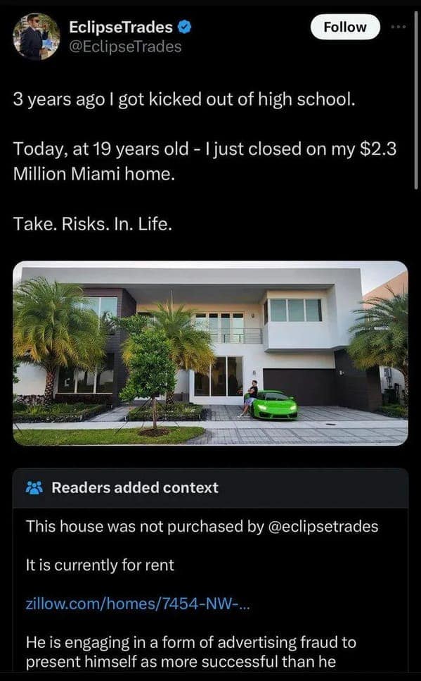 This house was not purchased by @eclipsetrades It is currently for rent