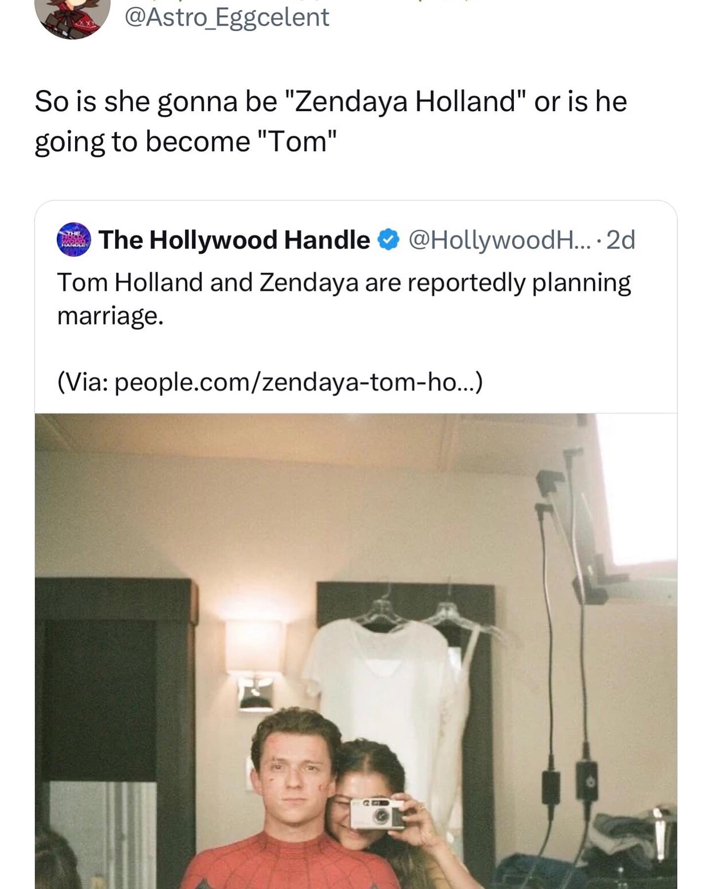 So is she gonna be "Zendaya Holland" or is he going to become "Tom"