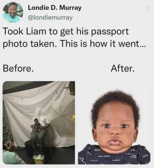 Took Liam to get his passport photo taken. This is how it went... Before. After.