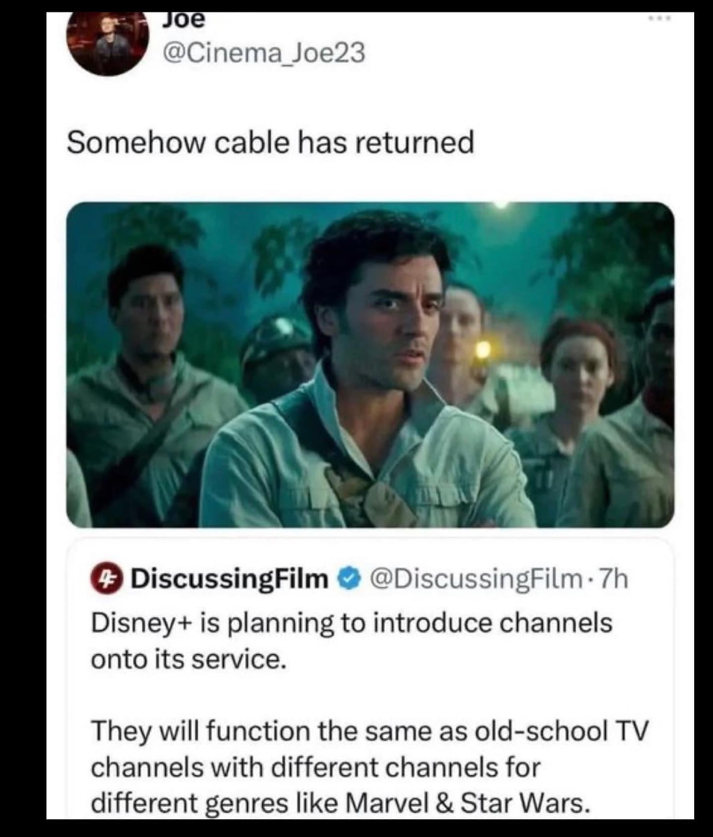 Somehow cable has returned. Disney+ is planning to introduce channels onto its service. They will function the same as old-school TV channels with different channels for different genres like Marvel & Star Wars.