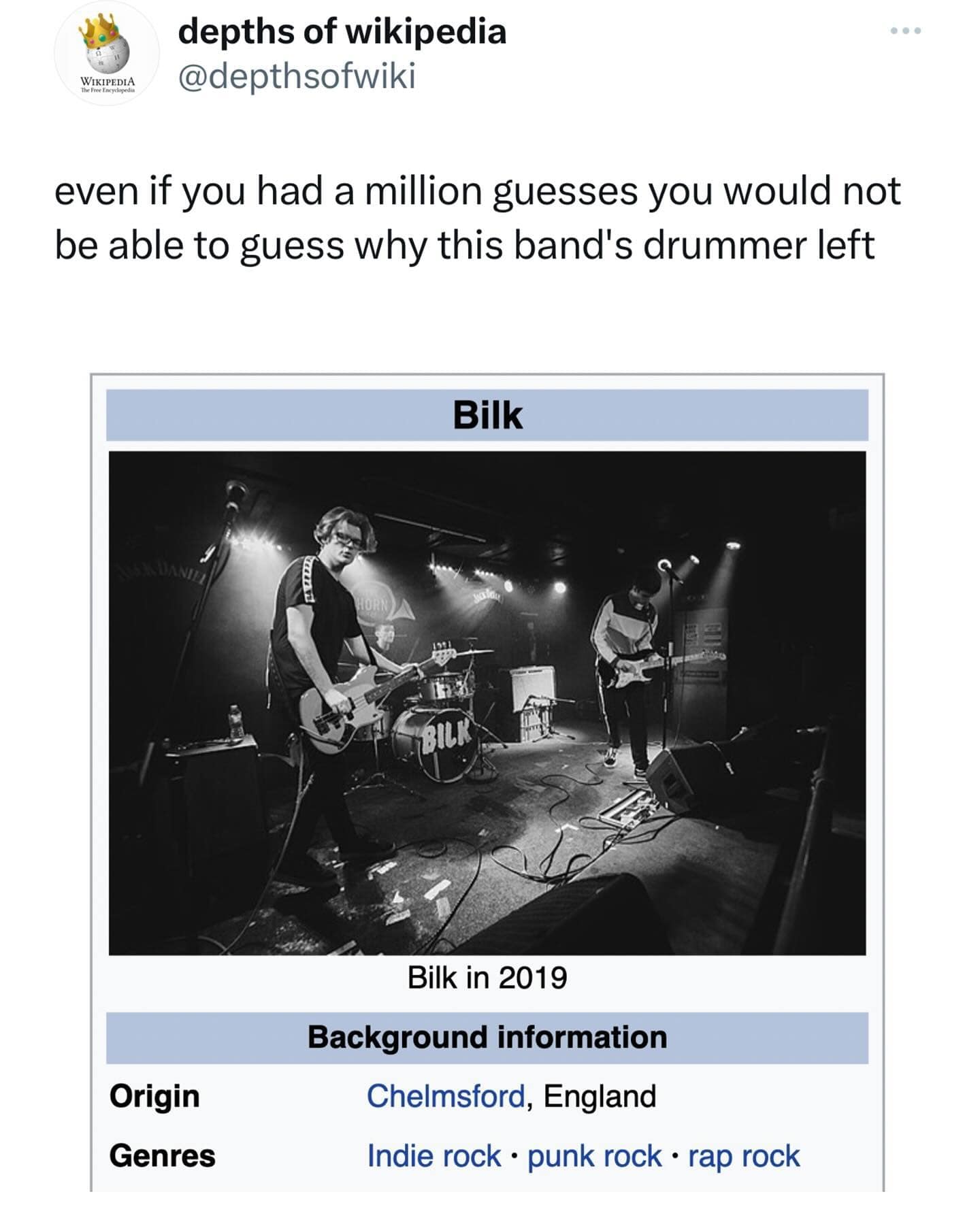 even if you had a million guesses you would not be able to guess why this band's drummer left