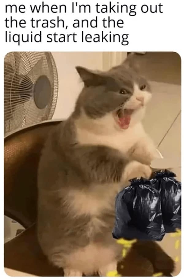 me when I'm taking out the trash, and the liquid start leaking