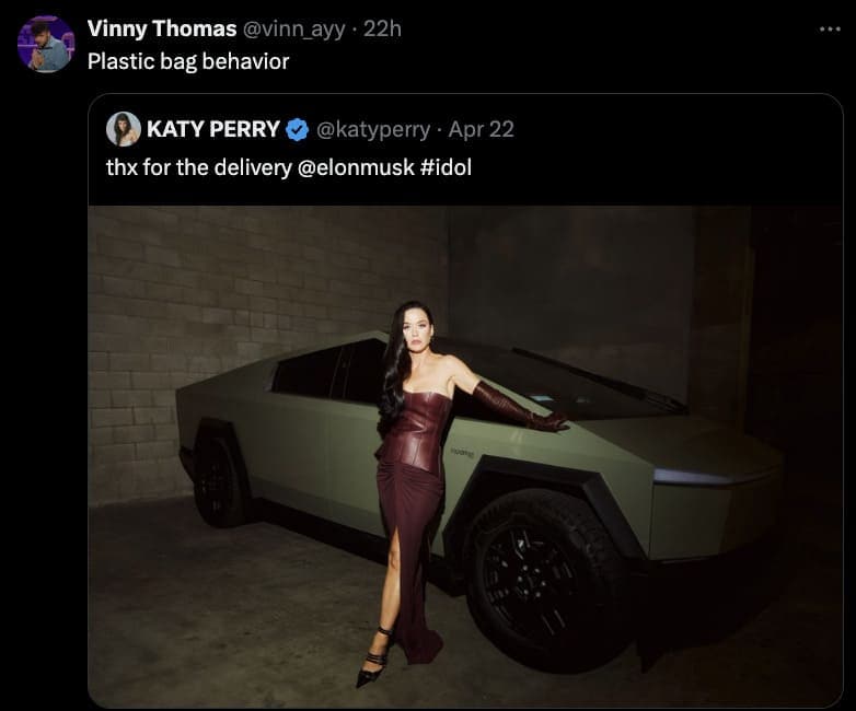 Katy Perry cybertruck memes, katy perry cybertruck, katy perry cybertruck tweet, Celebrity Memes, Cybertruck Memes, Tesla Cybertruck humor, Elon Musk truck jokes, Tesla memes