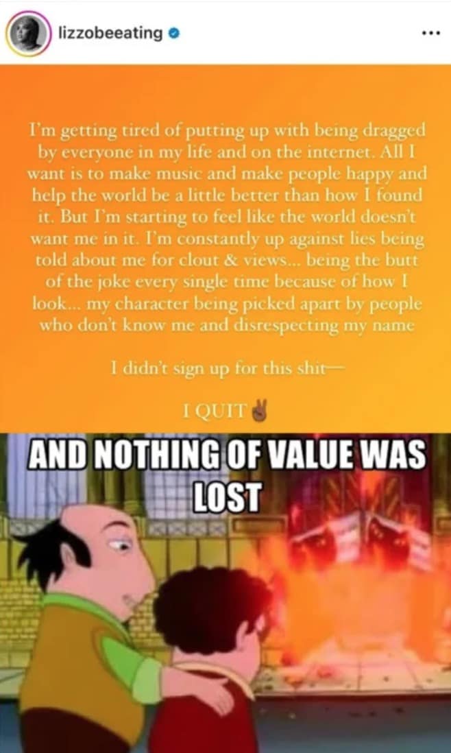 lizzo quitting memes, lizzo memes, lizzo quits memes, lizzo quitting music, izzo retirement rumors, funny internet reactions, lighthearted celebrity gossip