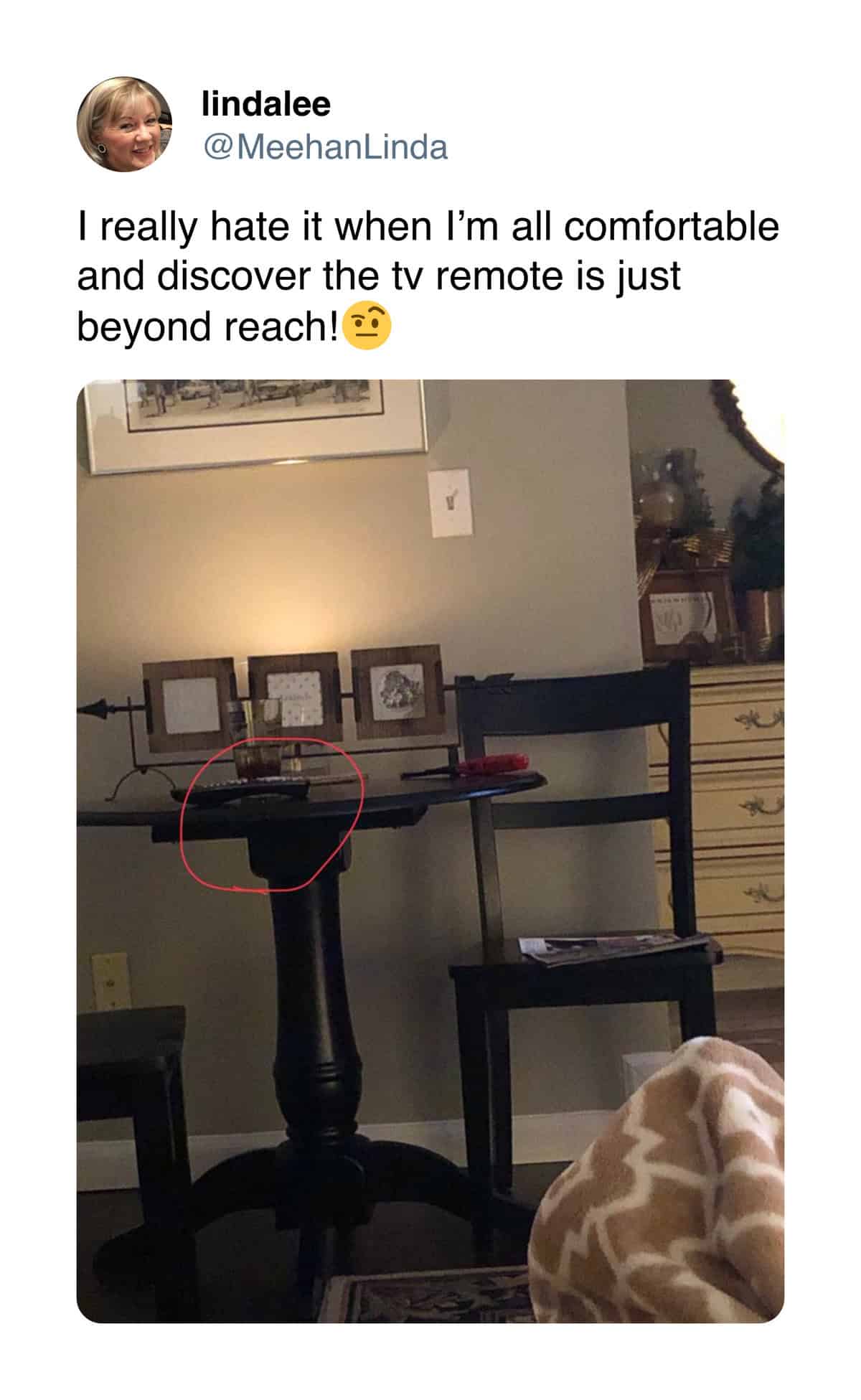 I really hate it when I'm all comfortable and discover the tv remote is just beyond reach!