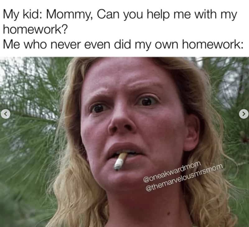 My kid: Mommy, Can you help me with my homework? Me who never even did my own homework: