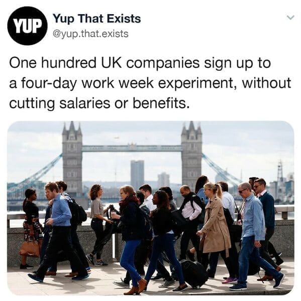 One hundred UK companies sign up to a four-day work week experiment, without cutting salaries or benefits.