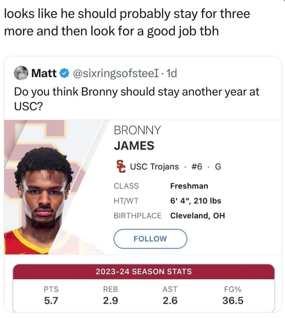 Bonny James memes, Bronny, LeBron James Jr., draft prospects, draft eligibility, King James, LBJ, basketball memes: sports memes, NBA humor