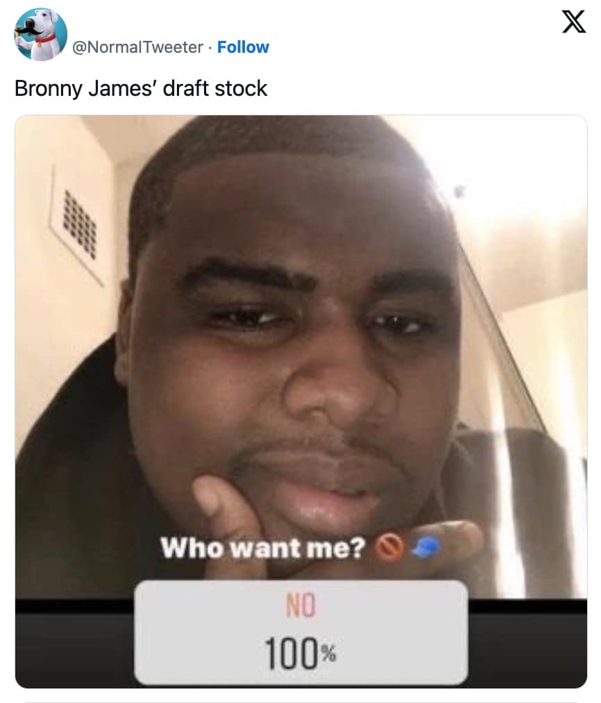 Bronny, LeBron James Jr., draft prospects, draft eligibility, King James, LBJ, basketball memes: sports memes, NBA humor