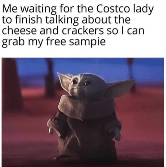 Costco memes. Me waiting for the Costco lady to finish talking about the cheese and crackers so I can grab my free sampie