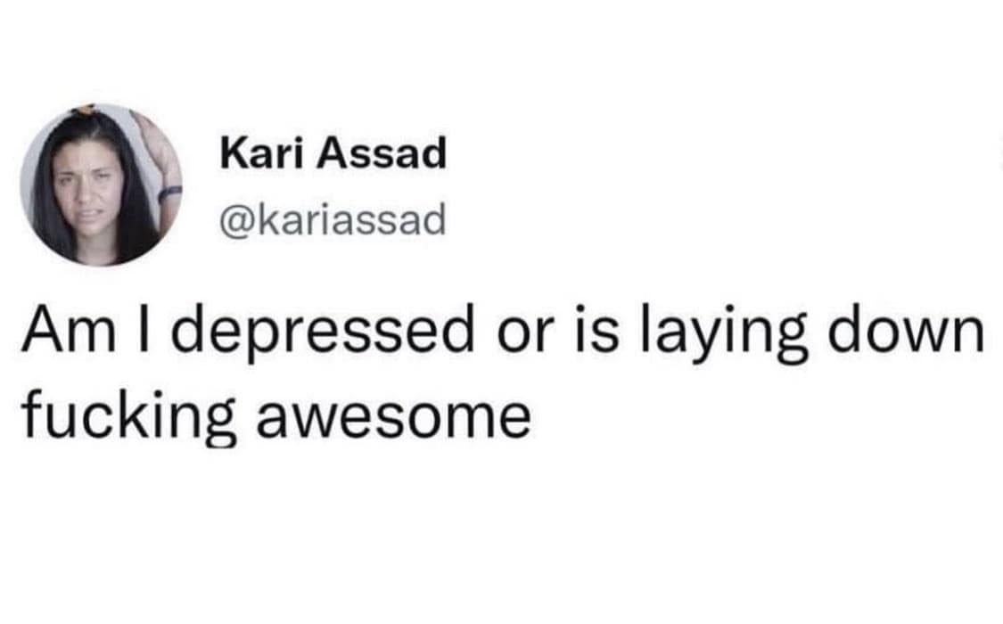funny memes. Am I depressed or is laying down