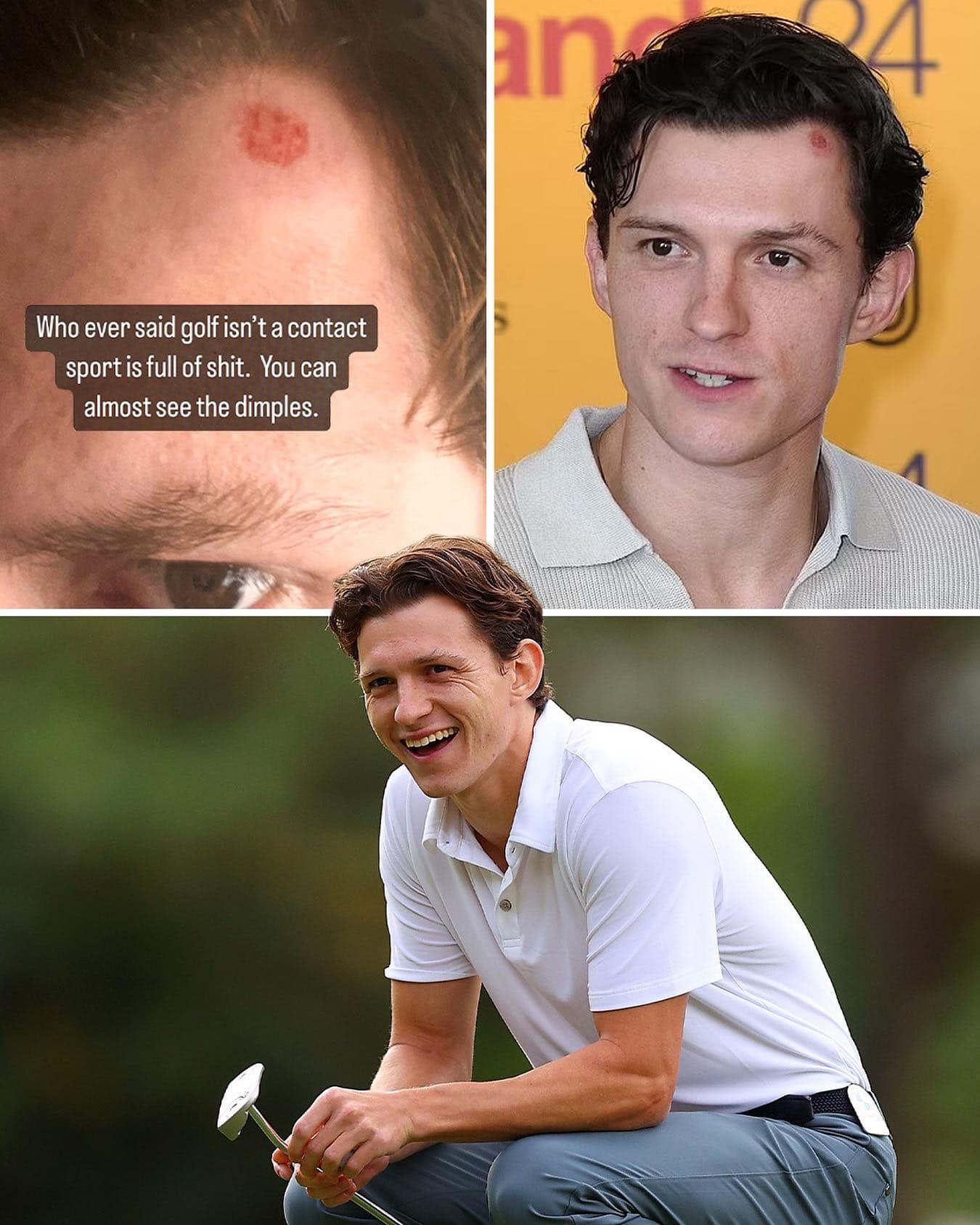 funny memes. tom Holland golf ball hit head