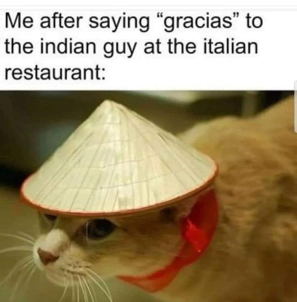 funny memes. Me after saying "gracias" to the indian guy at the italian restaurant: