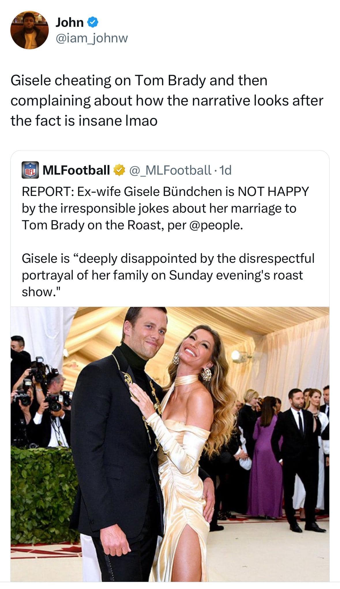 funny pics. Gisele cheating on Tom Brady and then complaining about how the narrative looks after the fact is insane Imao