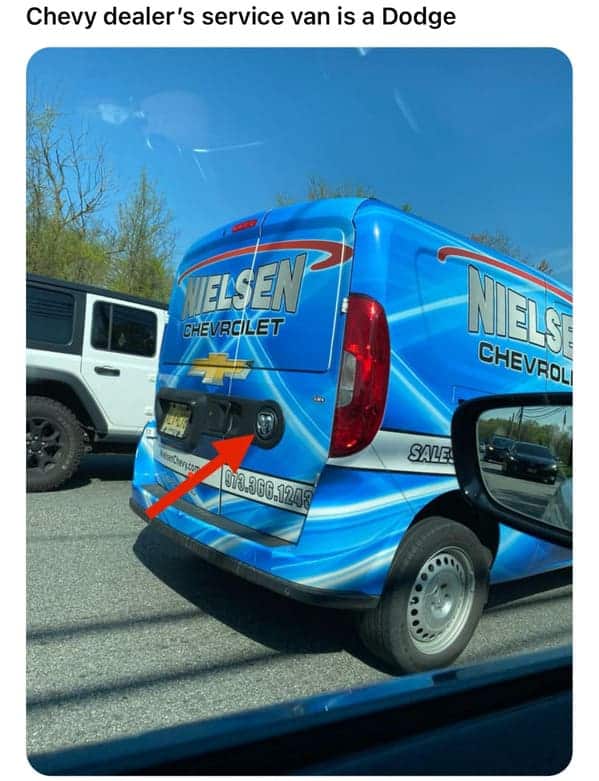 funny pics. Chevy dealer's service van is a Dodge