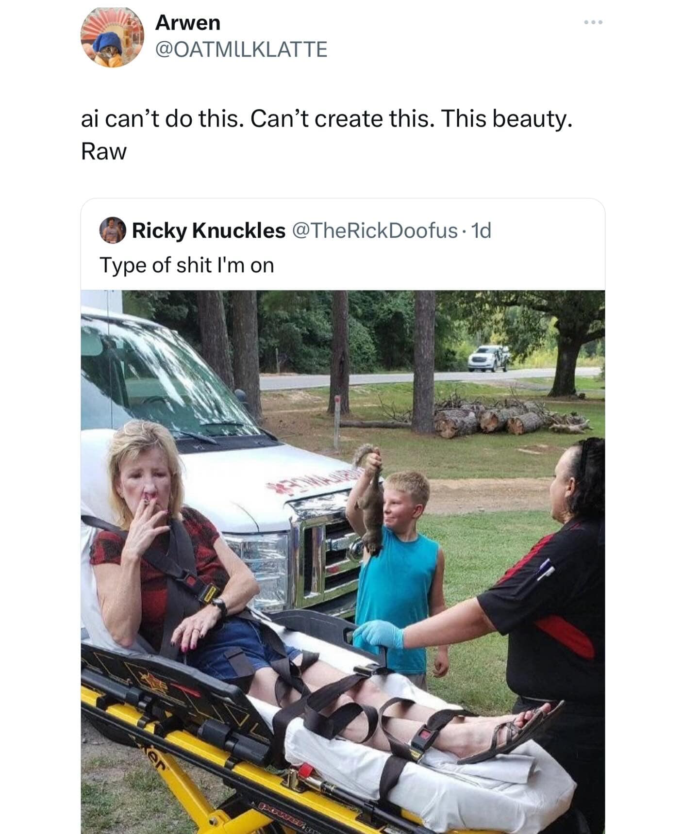 funny pics. ai can't do this. Can't create this. This beauty. Raw