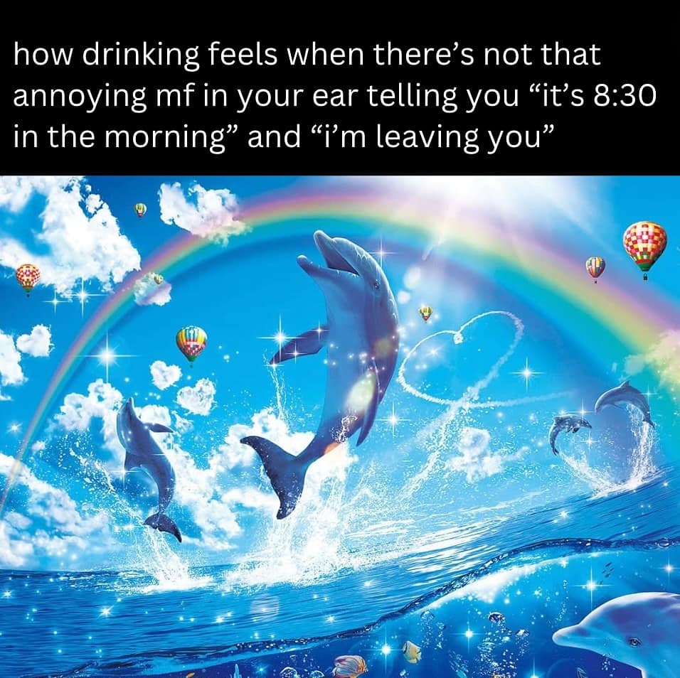 funny pics. how drinking feels when there's not that annoying mf in your ear telling you "it's 8:30 in the morning" and "'m leaving you"