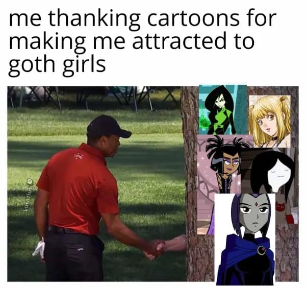 funny pics. me thanking cartoons for making me attracted to goth girls