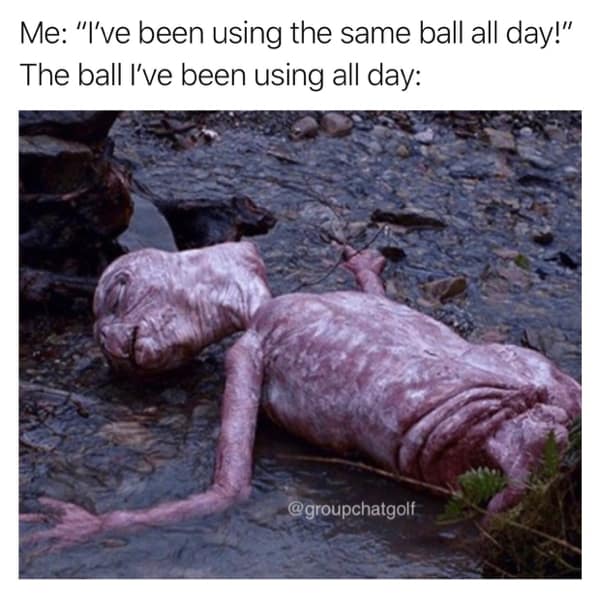 golf memes. Me: "I've been using the same ball all day!" The ball I've been using all day:
