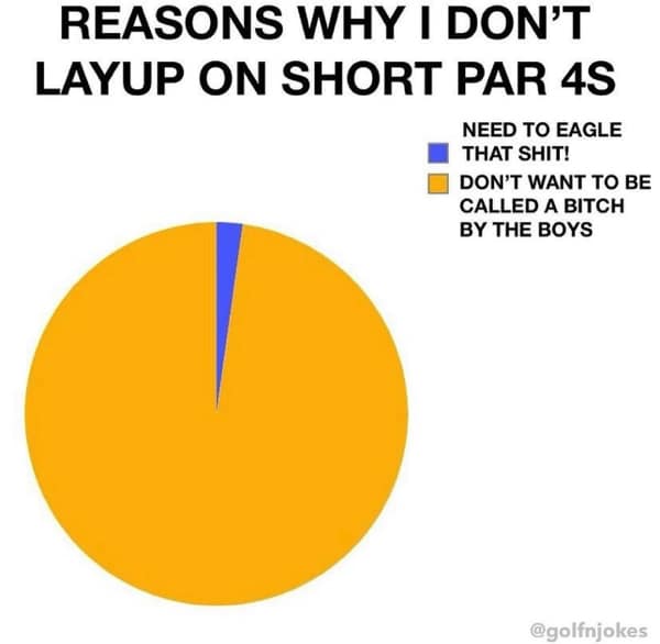 golf memes. REASONS WHY I DON'T LAYUP ON SHORT PAR 4S NEED TO EAGLE THAT SHIT! DON'T WANT TO BE CALLED A BY THE BOYS
