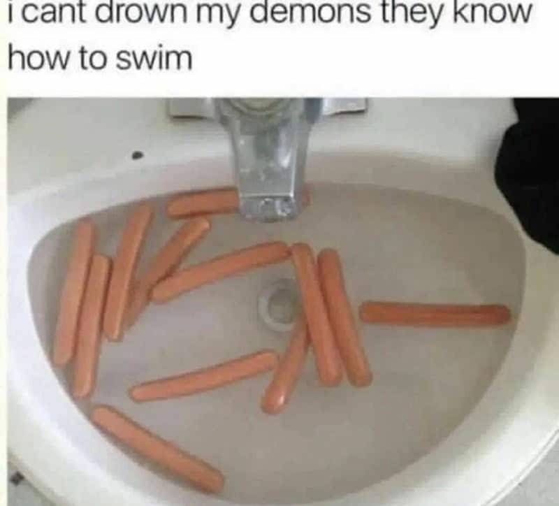 hotdog memes. I cant drown my demons they know how to swim