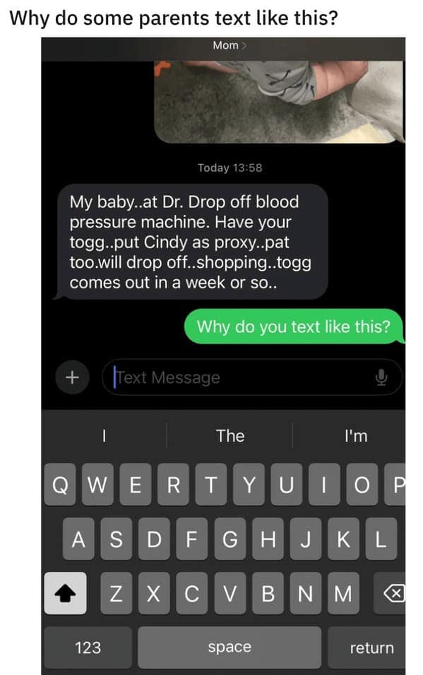 My baby..at Dr. Drop off blood pressure machine. Have your togg..put Cindy as proxy..pat too.will drop off..shopping..togg comes out in a week or so.. Why do you text like this?