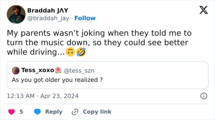 My parents wasn't joking when they told me to turn the music down, so they could see better while driving...