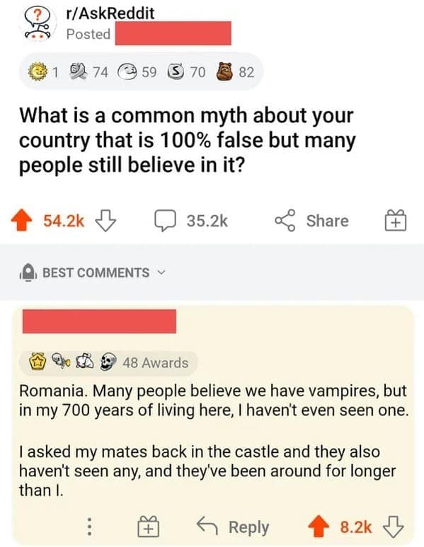 What is a common myth about your country that is 100% false but many people still believe in it?