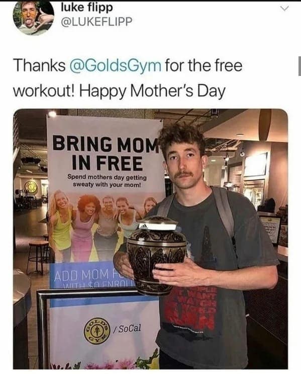 Thanks @GoldsGym for the free workout! Happy Mother's Day