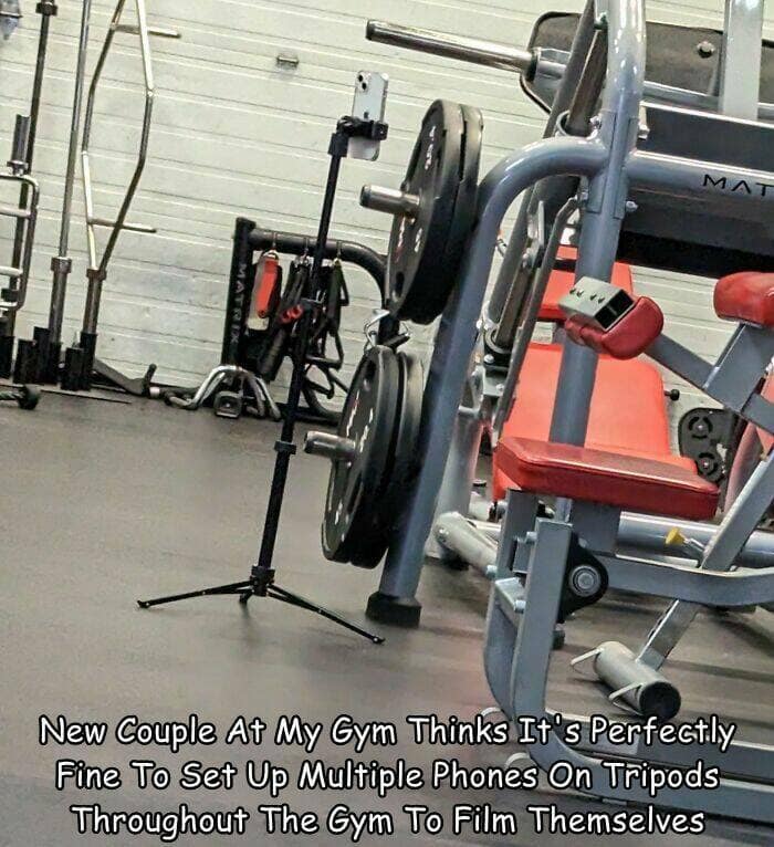 worst gyms. New Couple At My Gym Thinks It's Perfectly Fine To Set Up Multiple Phones On Tripods Throughout The Gym To Film Themselves