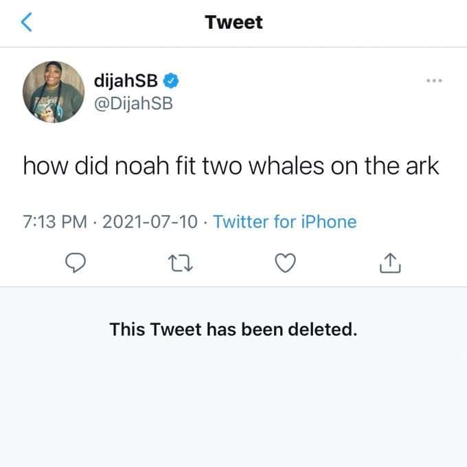 funniest deleted tweets. how did noah fit two whales on the ark