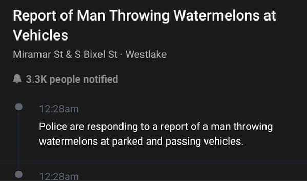Report of Man Throwing Watermelons at Vehicles