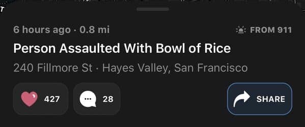 Person Assaulted With Bowl of Rice