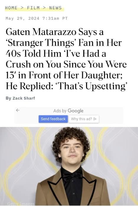 funny fails. Gaten Matarazzo Says a 'Stranger Things' Fan in Her 40s Told Him T've Had a Crush on You Since You Were 13' in Front of Her Daughter; He Replied: 'That's Upsetting'