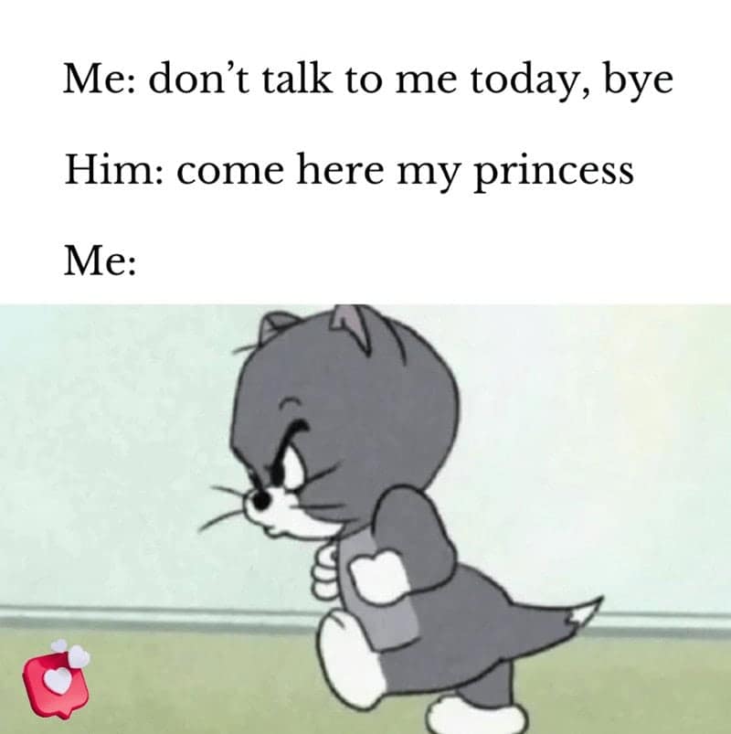 funny girlfriend memes Me: don't talk to me today, bye Him: come here my princess Me:.
