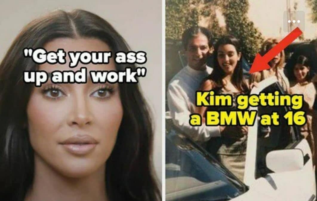 funny memes. "Get your ass up and work" Kim getting a BMW at 16
