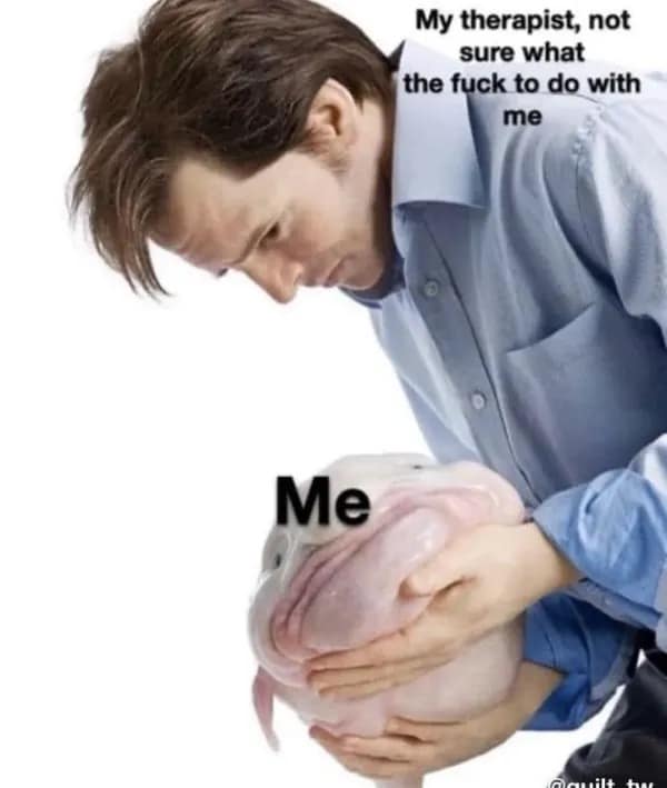 funny memes. My therapist, not sure what to do with me Me