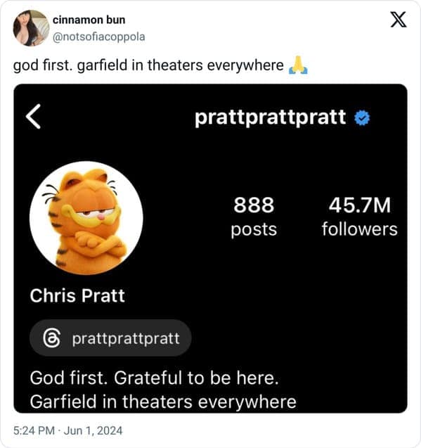 funny memes. god first. garfield in theaters everywhere