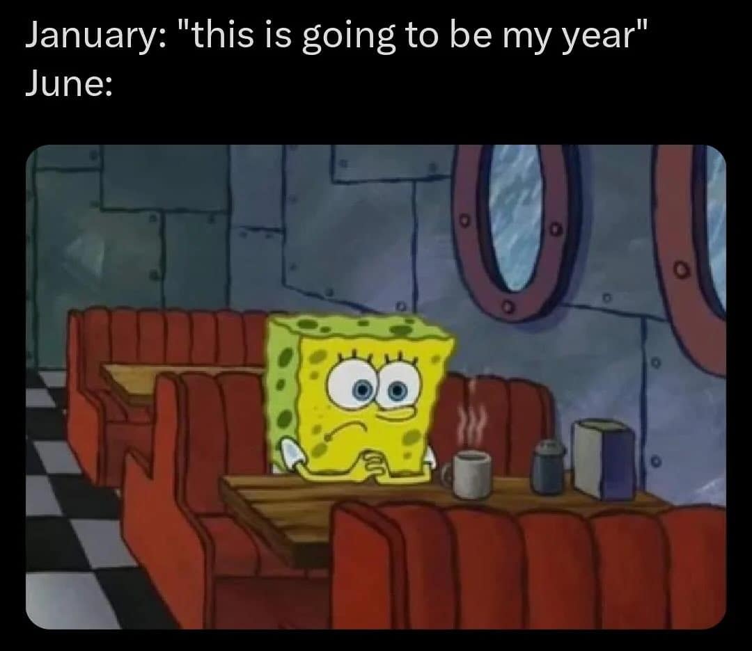 funny memes. January: "this is going to be my year" June: