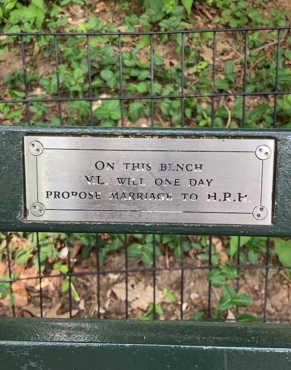 funny park bench plaques. ON THIS BENCH VL. WILL ONE DAY PRODOSE MARRIAGE TO H.P.P