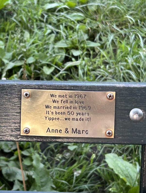 funny park bench plaques. We met in 1967 We fell in love We married in 1969 It's been 50 years Yippee...we made it!