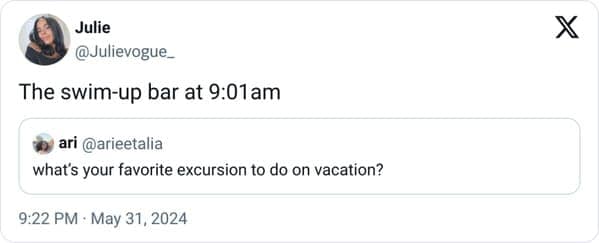 funny pics. The swim-up bar at 9:01 am