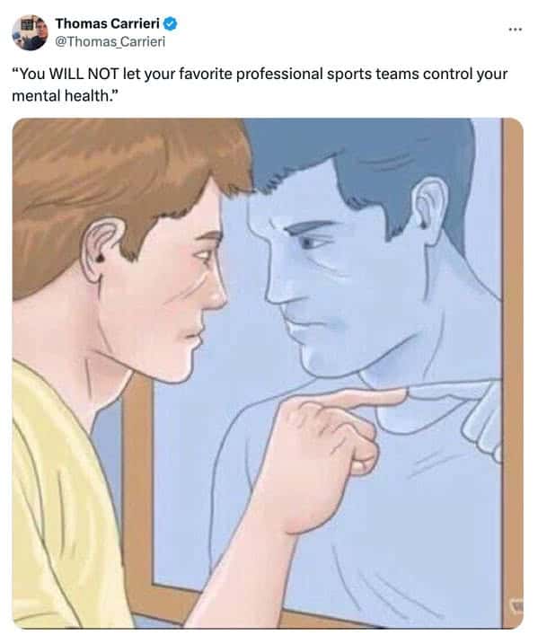 manly memes. "You WILL NOT let your favorite professional sports teams control your mental health."