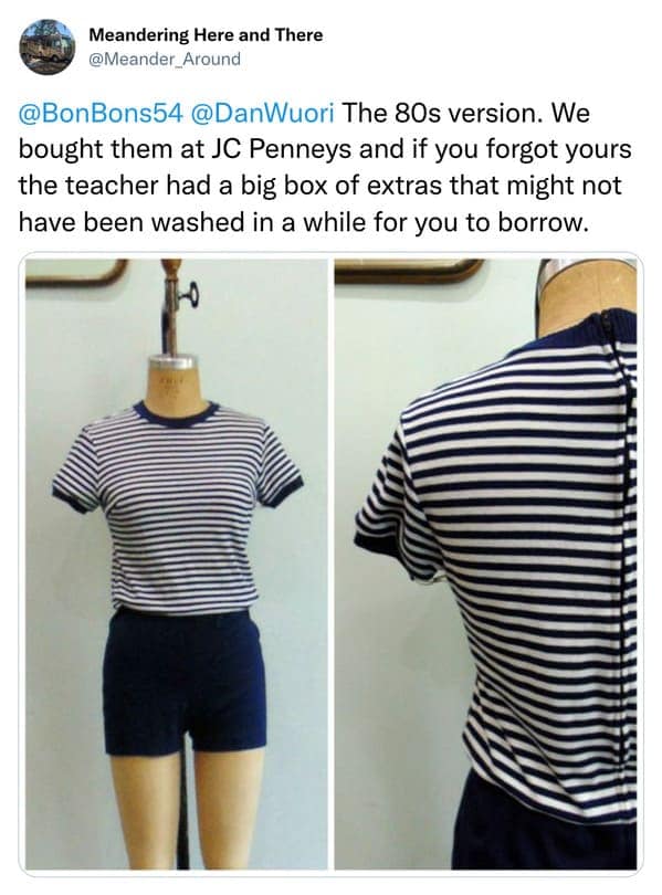 The 80s version. We bought them at JC Penneys and if you forgot yours the teacher had a big box of extras that might not have been washed in a while for you to borrow.